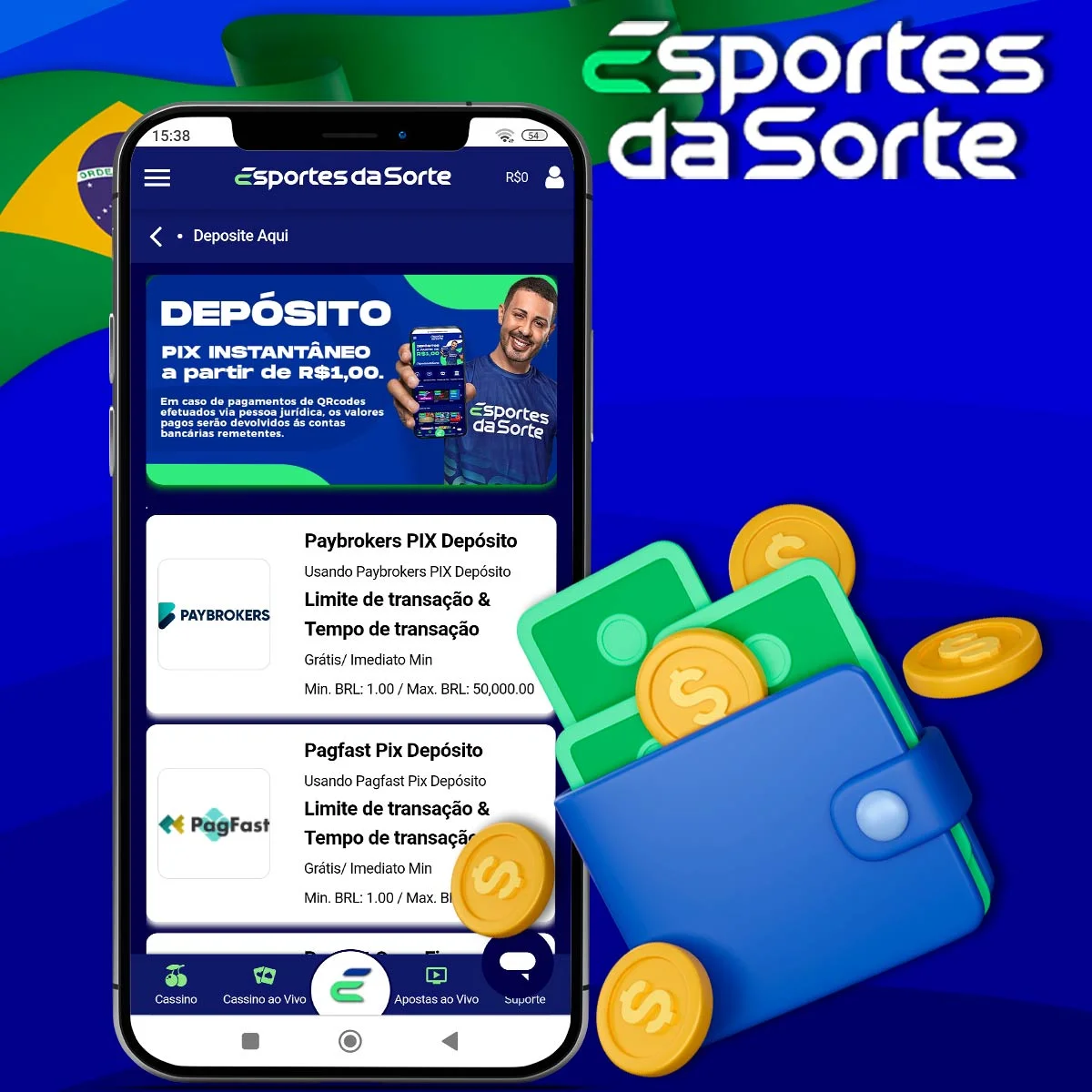 Etapas para fazer um depósito no Esportes da Sorte